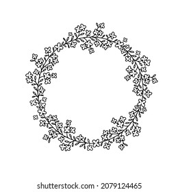 Hand sketched floral wreath, rustic cozy decor. Boho botanical design element, vector background template. Decorative frame.
