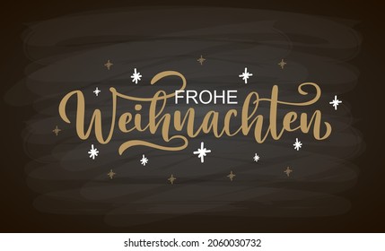 Handskizzierte Frohe Weihnachten-Karte, Badge, Symboltypografie. Frohe Weihnachten zu Weihnachten schreiben, Neujahrskarte Grußkarte, Einladungsvorlage, Banner, Poster. Vektor EPS10.