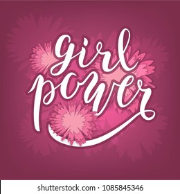 Hand sketched Girl power text for clothes or as badge, tag, icon. Great for card, invitation, poster, banner template. Lettering typography. Vector.