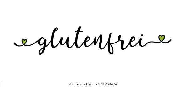 Hand esbozó la palabra de Glutenfrei en alemán como pancarta o logotipo. Gluten Libre Traducido. Cartas para cabecera, etiqueta, anuncio; publicidad