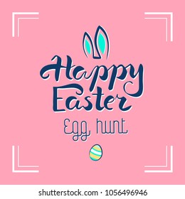 Hand sketched greeting card with Easter bunny ears, eggs and handwritten inscription Happy Easter. Vector illustration for celebration postcard, card, invitation, poster, banner template. Greetings