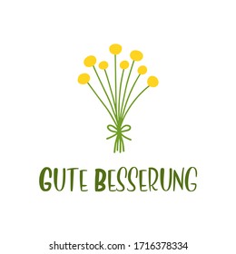 Hand sketched "Gute Besserung" quote in German as logo. Translated "Get well soon". Lettering for poster, label, sticker, flyer, header, card, banner, header. 