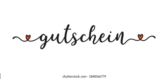 La mano esbozó la palabra de GUTSCHEIN en alemán como cartel. VOUCHER DE REGALO Traducido. Cartas para afiche, etiqueta, pegatina, volante, cabecera, tarjeta, anuncio, anuncio.	