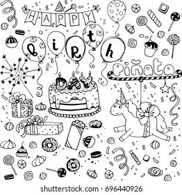 hand sketched happy birthday doodles