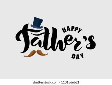 Hand sketched Happy Father’s Day text with mustache. Lettering typography for logo, badge, icon, card, invitation and banner template. Greeting card for Fathers Celebration. Vector illustration.