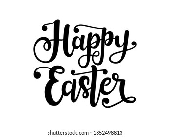 Hand sketched Happy Easter lettering typography for Paschal poster, logotype, icon or badge on white background. Hand drawn ressurection sunday banner, postcard, card text, template, season greetings