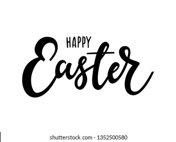 Hand sketched Happy Easter lettering typography for Paschal poster, logotype, icon or badge on white background. Hand drawn ressurection sunday banner, postcard, card text, template, seasons greetings