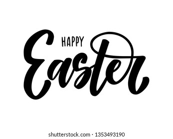 Hand sketched Happy Easter lettering typography for Paschal poster, logotype, icon or badge on white background. Hand drawn ressurection sunday banner, postcard, card text, template, seasons greetings