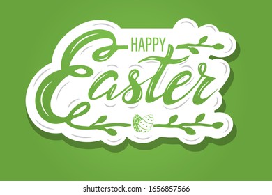 Hand sketched Happy Easter lettering typography. Greetings for postcard, card, sticker, invitation, poster, banner template. Seasons vector illustration.
