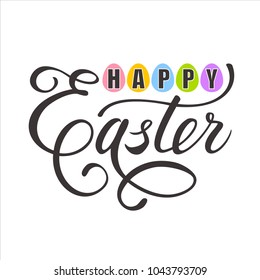 Hand sketched Happy Easter text as Pascha logotype, badge and icon. Drawn Resurrection Sunday postcard, card, invitation, poster, banner template lettering typography. Seasons Greetings