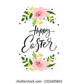 Hand sketched Happy Easter text as Pascha logotype, badge and icon. Drawn Resurrection Sunday postcard, card, invitation, poster, banner template lettering typography. Seasons Greetings - Vector