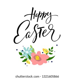 Hand sketched Happy Easter text as Pascha logotype, badge and icon. Drawn Resurrection Sunday postcard, card, invitation, poster, banner template lettering typography. Seasons Greetings - Vector