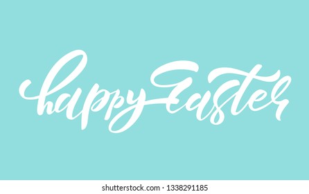 Hand sketched Happy Easter text as Pascha logotype, badge and icon. Drawn Resurrection Sunday postcard, card, invitation, banner template lettering with an cartoon illustration . EPS 10