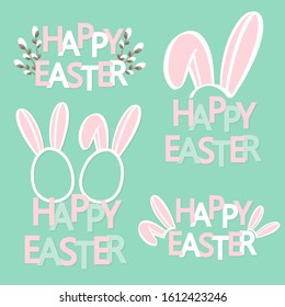 Hand sketched Happy Easter text for  logotype, badge and icon with bunny ears.