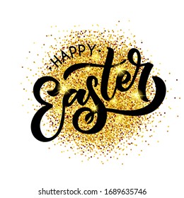 Hand sketched Happy Easter text as logotype, badge and icon. Easter postcard, card, invitation, flyer, banner template. Easter lettering typography. Season's Greetings. Easter egg hunt vector design