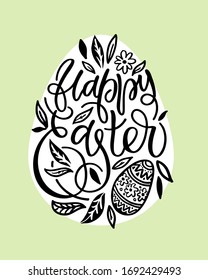 Hand sketched Happy Easter text as logotype, badge and icon. Easter postcard, card, invitation, flyer, banner template. Easter lettering typography. Season's Greetings. Easter egg hunt vector design