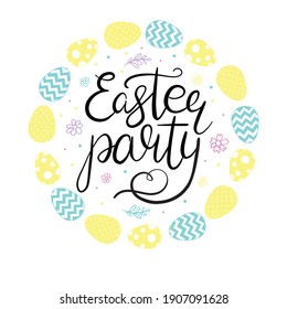 Hand sketched Happy Easter text as Pascha logotype, badge and icon. Drawn Resurrection Sunday postcard, card, invitation, poster, banner template lettering typography.
