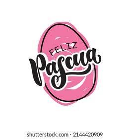 Hand sketched Happy Easter text in Spanish (Feliz Pascua) as logotype, badge, icon. Easter postcard, card, invitation, flyer, banner template. Easter lettering typography, modern calligraphy. Vector