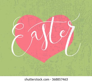 Hand sketched Happy Easter text as logotype, badge and icon. Drawn  postcard, card, invitation, poster, banner template. Lettering typography. Seasons Greetings