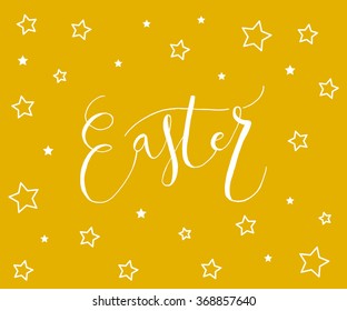Hand sketched Happy Easter text as logotype, badge and icon. Drawn  postcard, card, invitation, poster, banner template. Lettering typography. Seasons Greetings