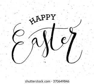 Hand sketched Happy Easter text as logotype, badge and icon. Drawn  postcard, card, invitation, poster, banner template. Lettering typography. Seasons Greetings