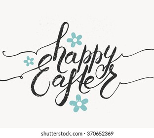 Hand sketched Happy Easter text as logotype, badge and icon. Hand drawn  postcard, card, invitation, poster, banner template. Lettering typography. Seasons Greetings