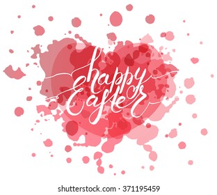 Hand sketched Happy Easter text as logotype, badge and icon. Drawn  postcard, card, invitation, poster, banner template. Lettering typography. Seasons Greetings