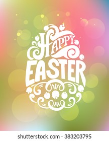 Hand sketched Happy Easter text as logotype, badge and icon. Drawn  postcard, card, invitation, poster, banner template. Lettering typography. Seasons Greetings

