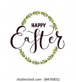 Hand sketched Happy Easter text as logotype, badge and icon. drawn  postcard, card, invitation, poster, banner template. Lettering typography. Seasons Greetings
