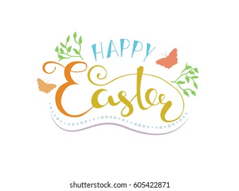 Hand sketched Happy Easter text as Easter logotype, banner and card template. Hand drawn text for postcard, invitation, poster. Happy Easter lettering typography. Seasons Greetings