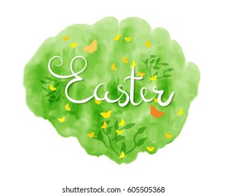 Hand sketched Happy Easter text as Easter logotype, banner and card template. Hand drawn text for postcard, invitation, poster. Happy Easter lettering typography. Seasons Greetings