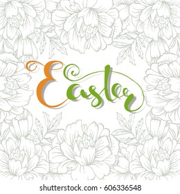 Hand sketched Happy Easter text as Easter logotype, banner and card template. Hand drawn text for postcard, invitation, poster. Happy Easter lettering typography. Seasons Greetings