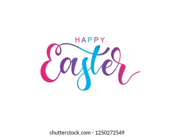 Hand sketched Happy Easter typography lettering poster. Modern calligraphy. Colorful sign isolated on white background. Vector illustration.