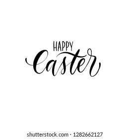 Hand sketched Happy Easter typography lettering poster. Modern calligraphy. Black sign isolated on white background. Vector illustration.