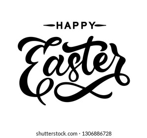 Hand sketched Happy Easter typography lettering poster. Modern calligraphy. Sign isolated on white background. Vector illustration.