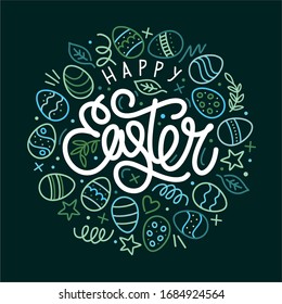 Hand Sketched Happy Easter Vector Typograpy As Logotype, Badge and Icon, Easter Postcard, Card, Invitation, Flyer, Banner Template.