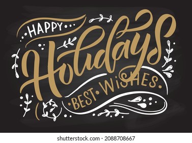 Hand sketched Happy Holidays card, badge, icon typography. Lettering Happy Holidays for Christmas, New Year greeting card, invitation template, banner, poster. Vector EPS10