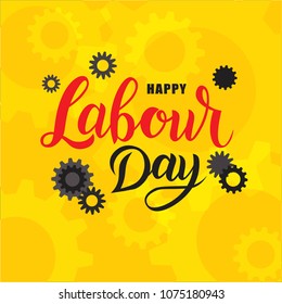 Hand sketched Happy Labour day text. Good for card, poster, banner, invitation, postcard, icon. Vector illustration. Lettering typography. 