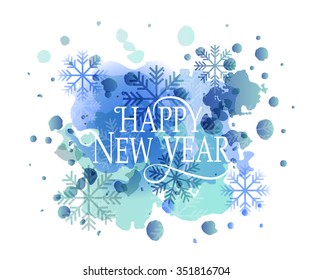 Hand sketched Happy New 2016 Year watercolor logotype, badge and icon typography. Drawn lettering of Happy 2016  New Year for New Year greeting card template. Happy New 2016 Year banner, flyer