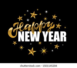 Hand sketched Happy New Year logotype, badge, icon lettering typography. Lettering 'Happy New Year' for Christmas greeting card, invitation template. Winter banner, poster. Merry Christmas
