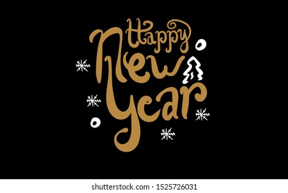 Hand sketched Happy New Year logotype, badge, icon lettering typography. Lettering 'Happy New Year' for Christmas greeting card, invitation template. Winter banner, poster. Merry Christmas