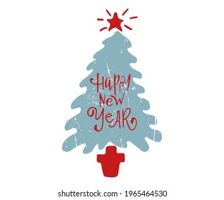 Hand sketched Happy New Year badge and icon for Happy holidays greeting card. Lettering celebration logo. Typography for winter holidays. Calligraphic poster.