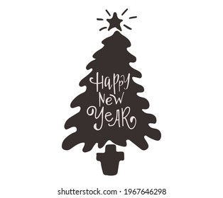 Hand sketched Happy New Year badge and icon for Happy holidays greeting card. Lettering celebration logo. Typography for winter holidays. Calligraphic poster.