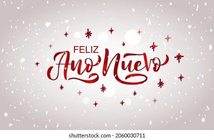 Hand sketched Happy New Year in Spanish card, badge, icon typography. Lettering Feliz Ano Nuevo for Christmas, New Year greeting card, invitation template, banner, poster. Vector EPS10.