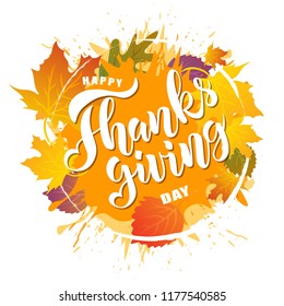 Hand sketched Happy Thanksgiving day text. Lettering typography for logo, badge, icon, card, invitation and banner template. Greeting card for Thanksgiving day celebration. Vector illustration.