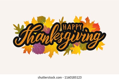 Hand sketched Happy Thanksgiving text. Lettering typography for logo, badge, icon, card, invitation and banner template. Greeting card for Thanksgiving day celebration. Vector illustration.