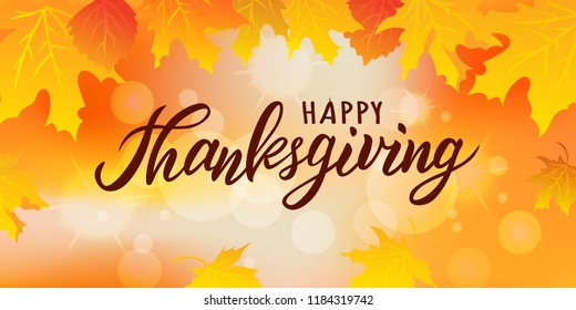 Hand sketched Happy Thanksgiving text. Lettering typography for logo, badge, icon, card, invitation and banner template. Greeting card for Thanksgiving day celebration. Vector illustration.