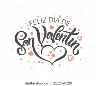 Hand esbozó el texto del Feliz Día de San Valentín en español con corazones. Tipografía del Día de San Valentín. Grabado a mano para la plantilla de tarjetas de San Valentín. Cartel del Día de San Valentín, volante. Letras románticas