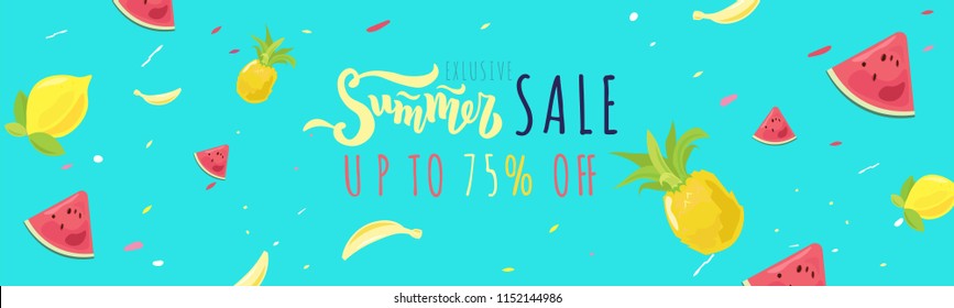 Hand sketched Hot Summer Sale banner. Season vocation, weekend, holiday logo. Lettering typography. Great for cards, icon, flyer template. Vector.