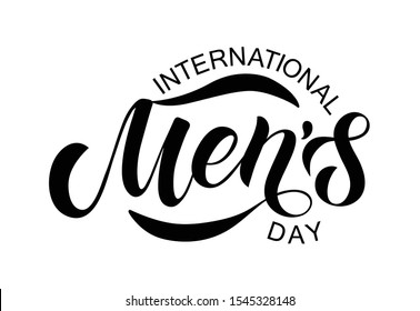 Hand sketched International Men's day text. Black inscription on white background. Isolated illustration. Template for greeting card, flyer, poster, banner. EPS10